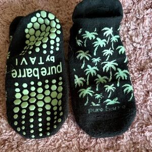 Pure Barre Black and Green Palm Grip Socks